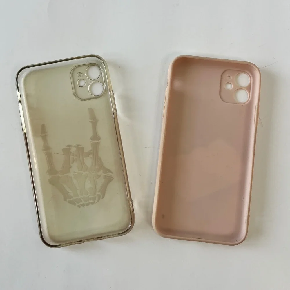 iPhone 11 Case Bundle Skeleton Rock Hand Clear & Sleeping Sushi Peach Matte